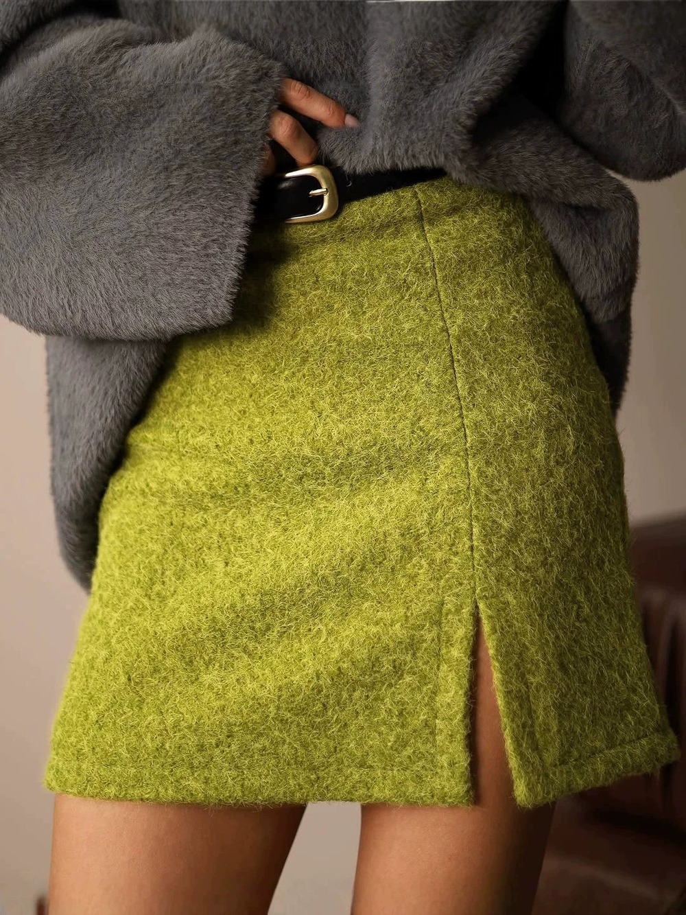 Forever 21 High Waist Wool Bodycon Skirt Fall Winter Thick Green